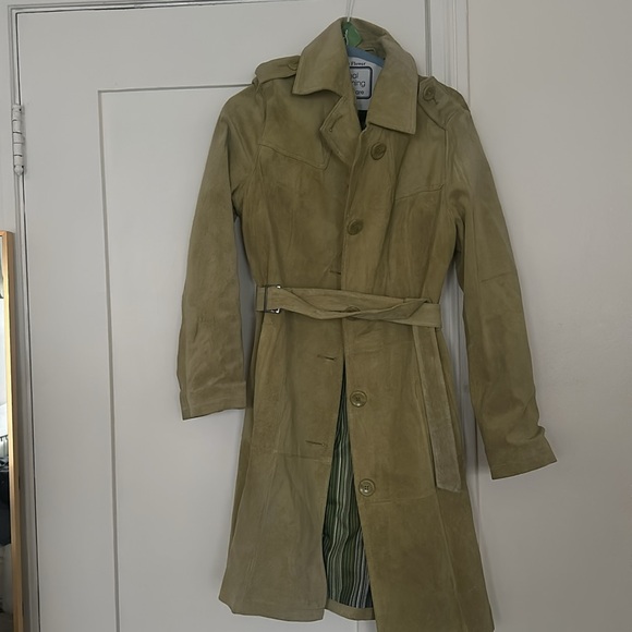 Vintage belted green leather coat